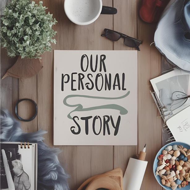 Our Story - an image of a table with a post-it note saying 'Our Personal Story'