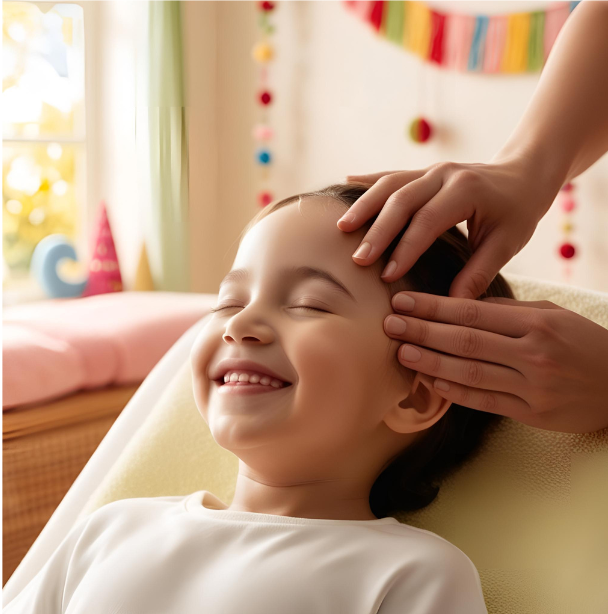 Image of a child having oral stimulation via a facial massage