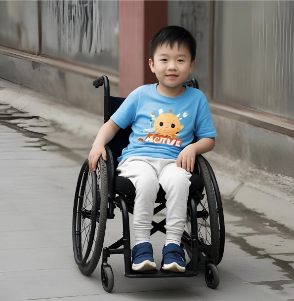 A child being active in a wheelchair