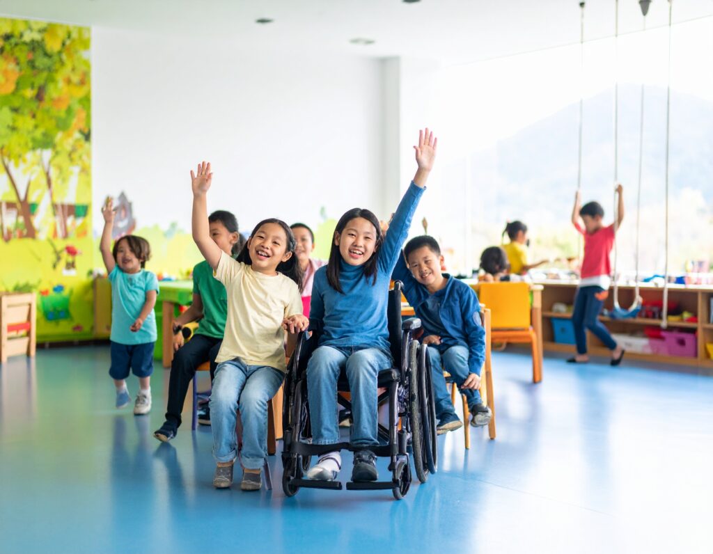An image of a play therapy session with disabled children