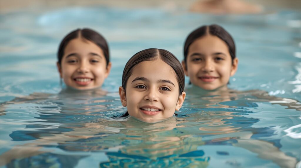 Hydrotherapy pool with 3 girls swimming